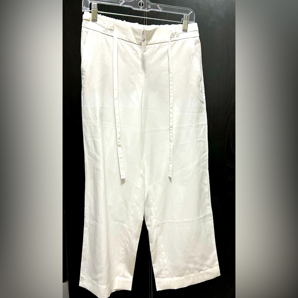TALBOTS white Linen blend wide leg cropped pants size PS
